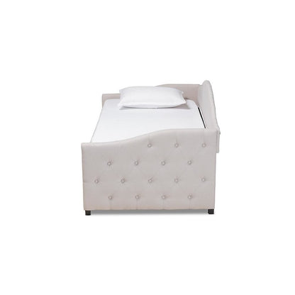 Transitional Beige Fabric Upholstered Twin Size Daybed with Trundle