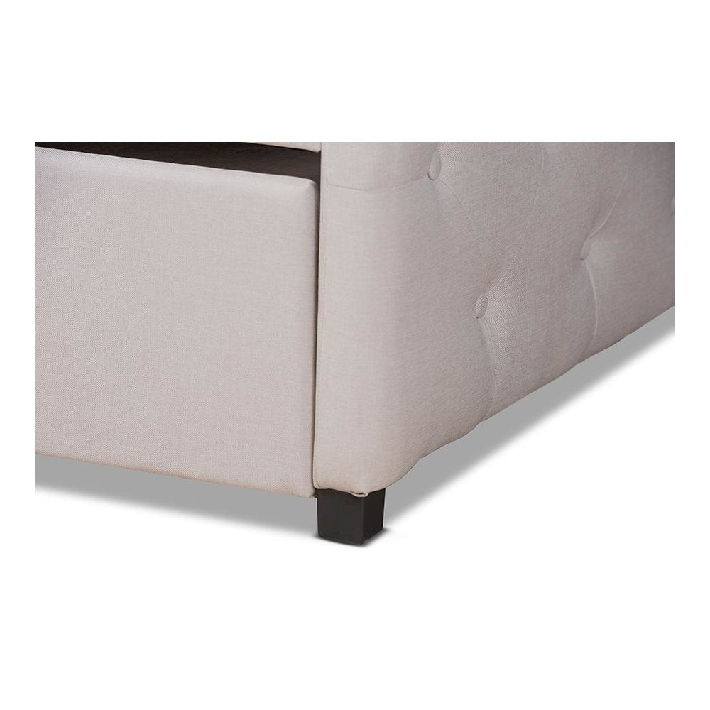 Transitional Beige Fabric Upholstered Twin Size Daybed with Trundle