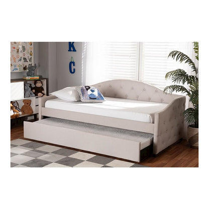 Transitional Beige Fabric Upholstered Twin Size Daybed with Trundle