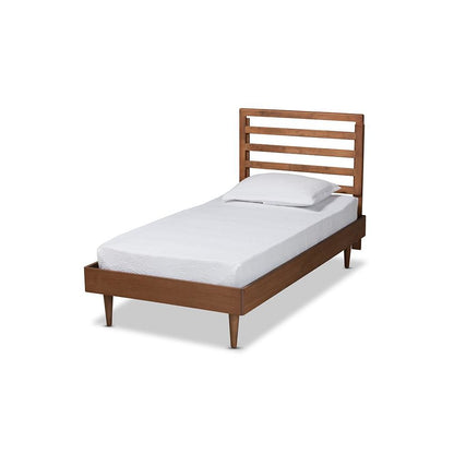 Transitional Walnut Brown Finished Wood Twin Size Platform Bed