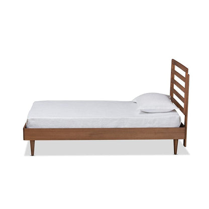 Transitional Walnut Brown Finished Wood Twin Size Platform Bed