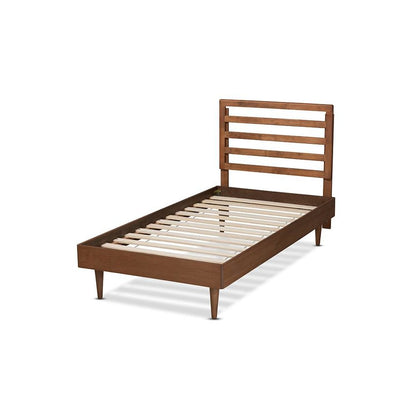 Transitional Walnut Brown Finished Wood Twin Size Platform Bed