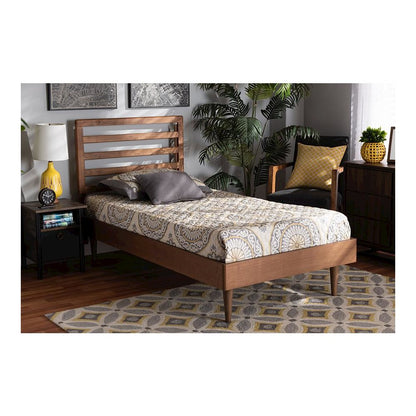 Transitional Walnut Brown Finished Wood Twin Size Platform Bed