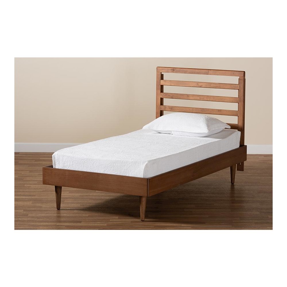 Transitional Walnut Brown Finished Wood Twin Size Platform Bed