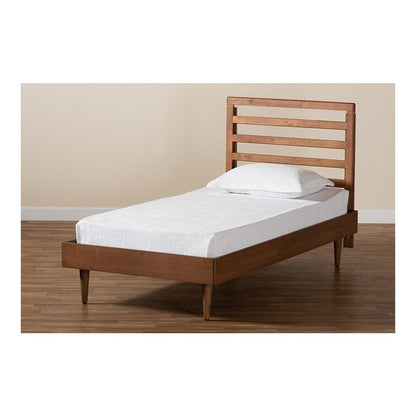 Transitional Walnut Brown Finished Wood Twin Size Platform Bed