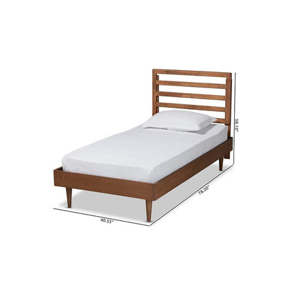 Transitional Walnut Brown Finished Wood Twin Size Platform Bed