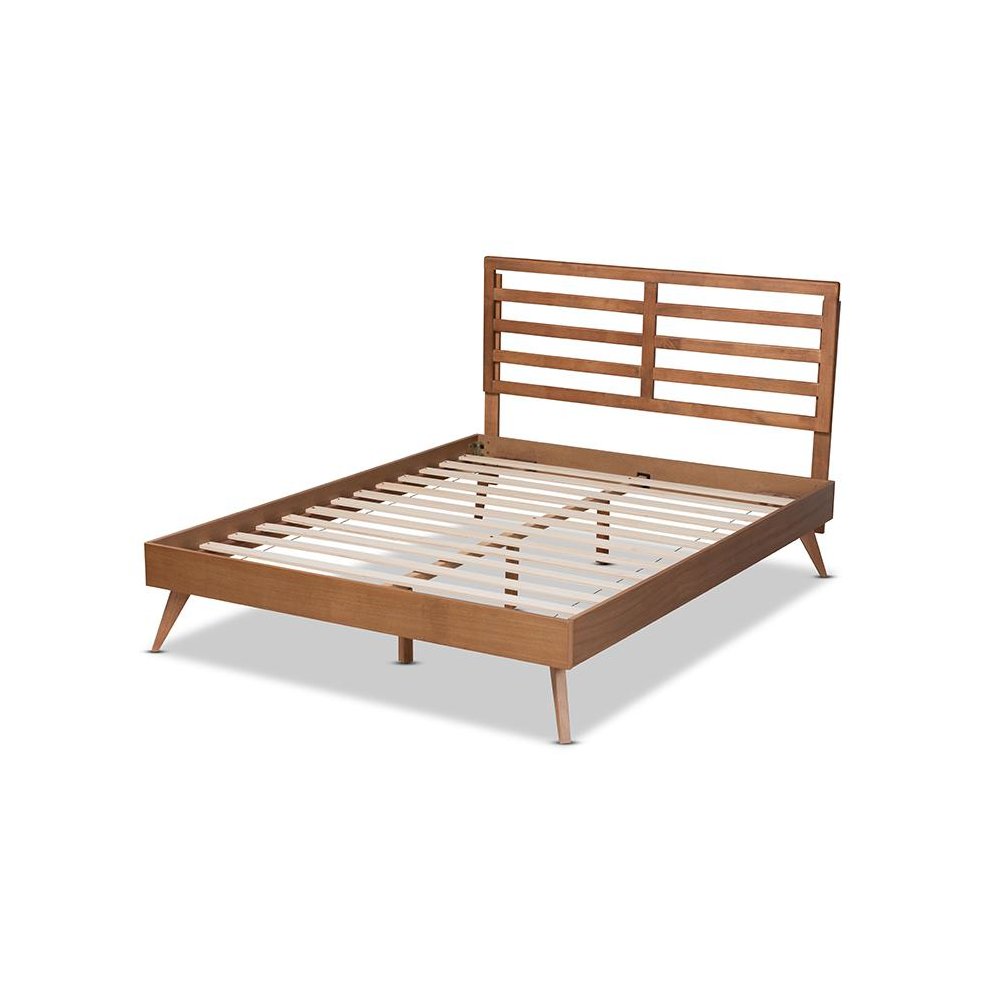 Shiro Mid-Century Modern Ash Walnut Finished Wood Full Size Platform Bed