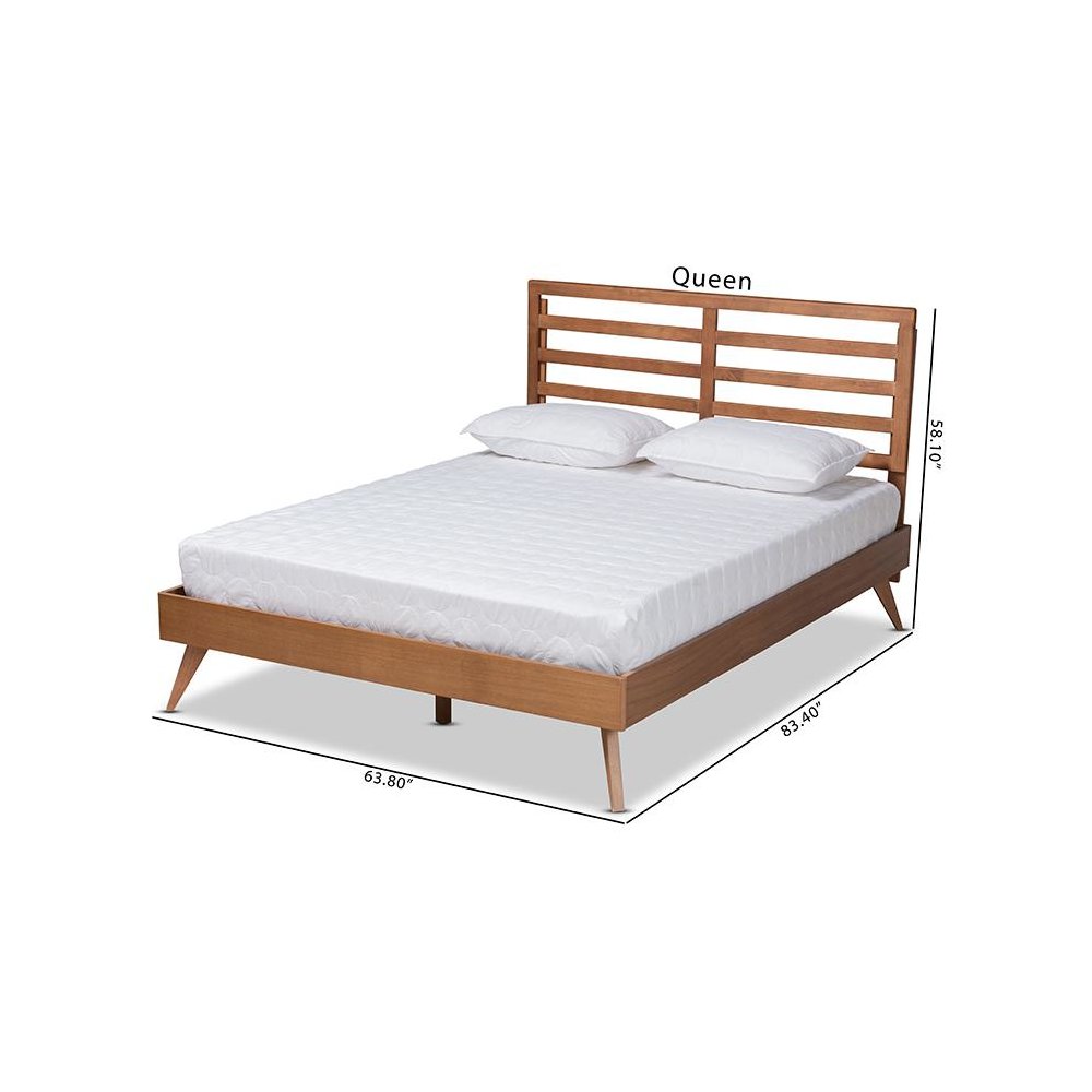 Shiro Mid-Century Modern Ash Walnut Finished Wood Full Size Platform Bed