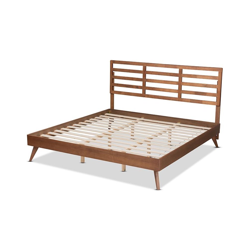 Shiro Mid-Century Modern Ash Walnut Finished Wood King Size Platform Bed