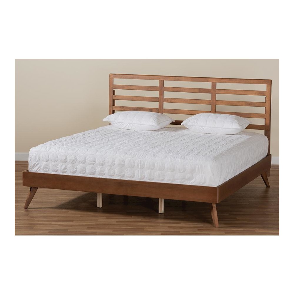 Shiro Mid-Century Modern Ash Walnut Finished Wood King Size Platform Bed