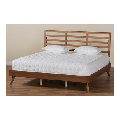 Shiro Mid-Century Modern Ash Walnut Finished Wood King Size Platform Bed