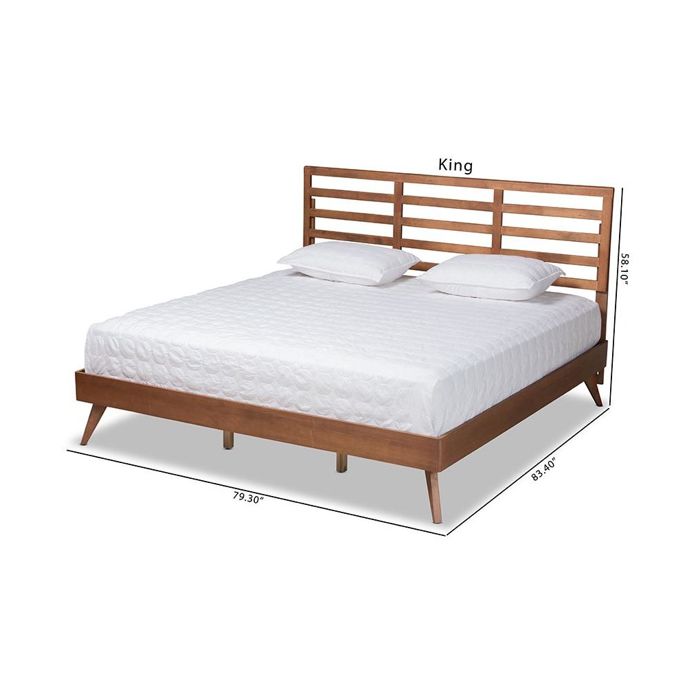 Shiro Mid-Century Modern Ash Walnut Finished Wood King Size Platform Bed