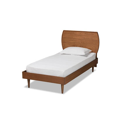 Yori Mid-Century Modern Walnut Brown Finished Wood Twin Size Platform Bed
