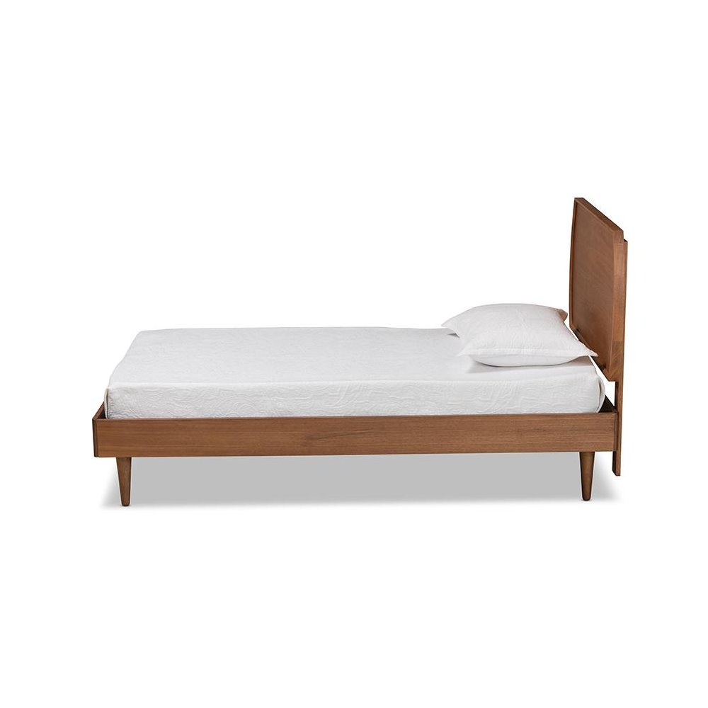Yori Mid-Century Modern Walnut Brown Finished Wood Twin Size Platform Bed