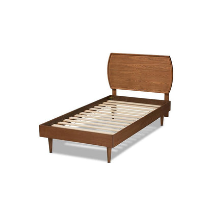 Yori Mid-Century Modern Walnut Brown Finished Wood Twin Size Platform Bed