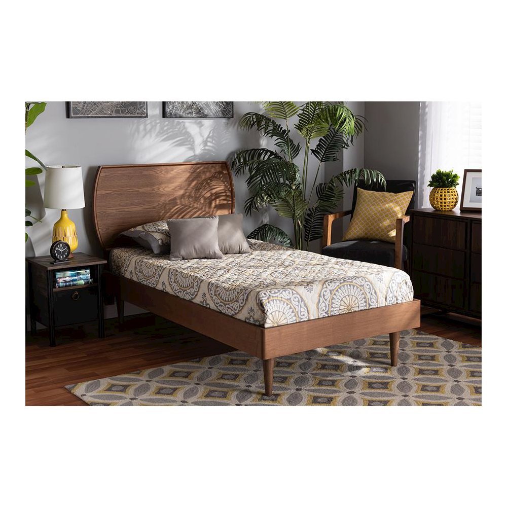 Yori Mid-Century Modern Walnut Brown Finished Wood Twin Size Platform Bed