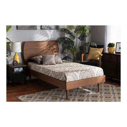 Yori Mid-Century Modern Walnut Brown Finished Wood Twin Size Platform Bed