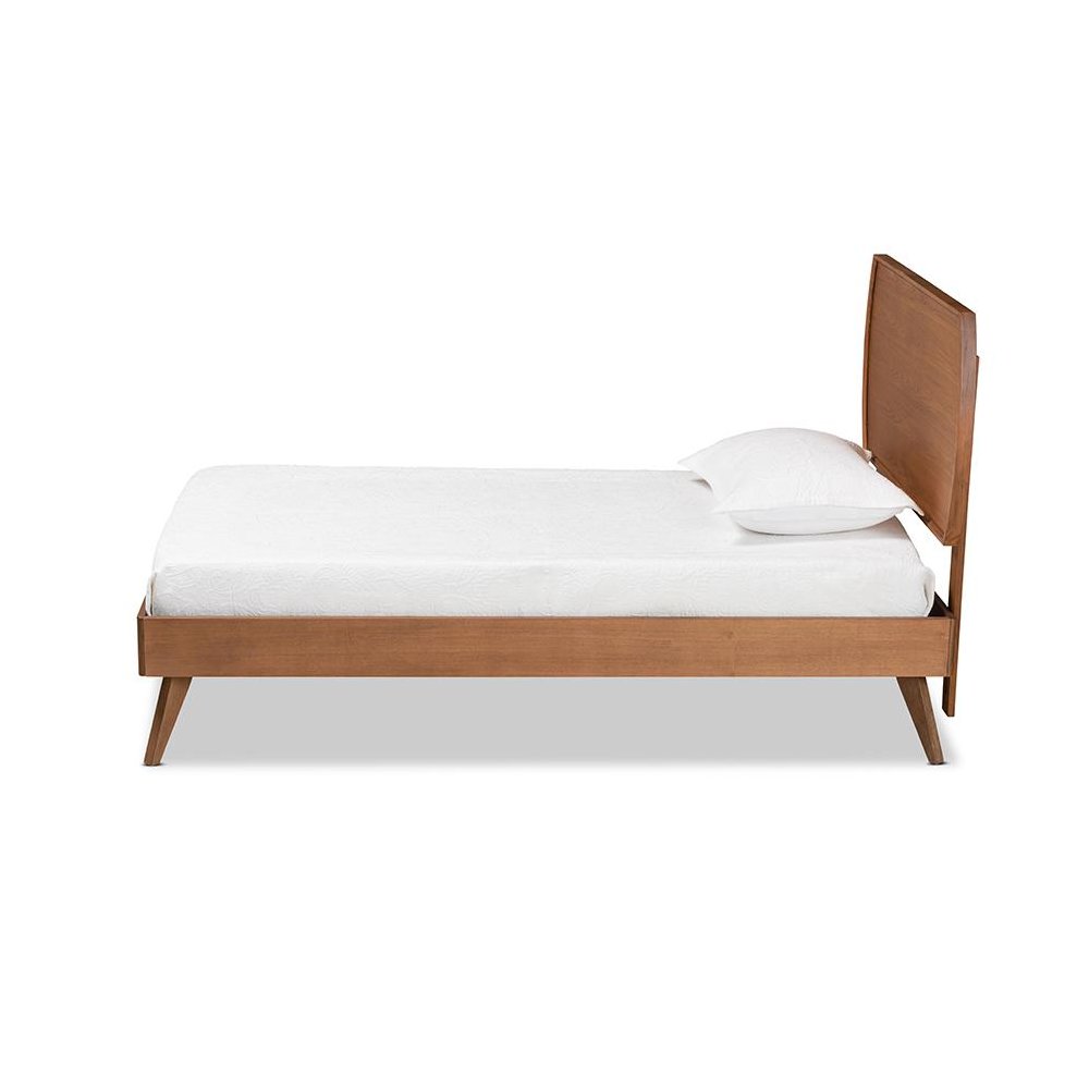 Aimi Mid-Century Modern Walnut Brown Finished Wood Twin Size Platform Bed