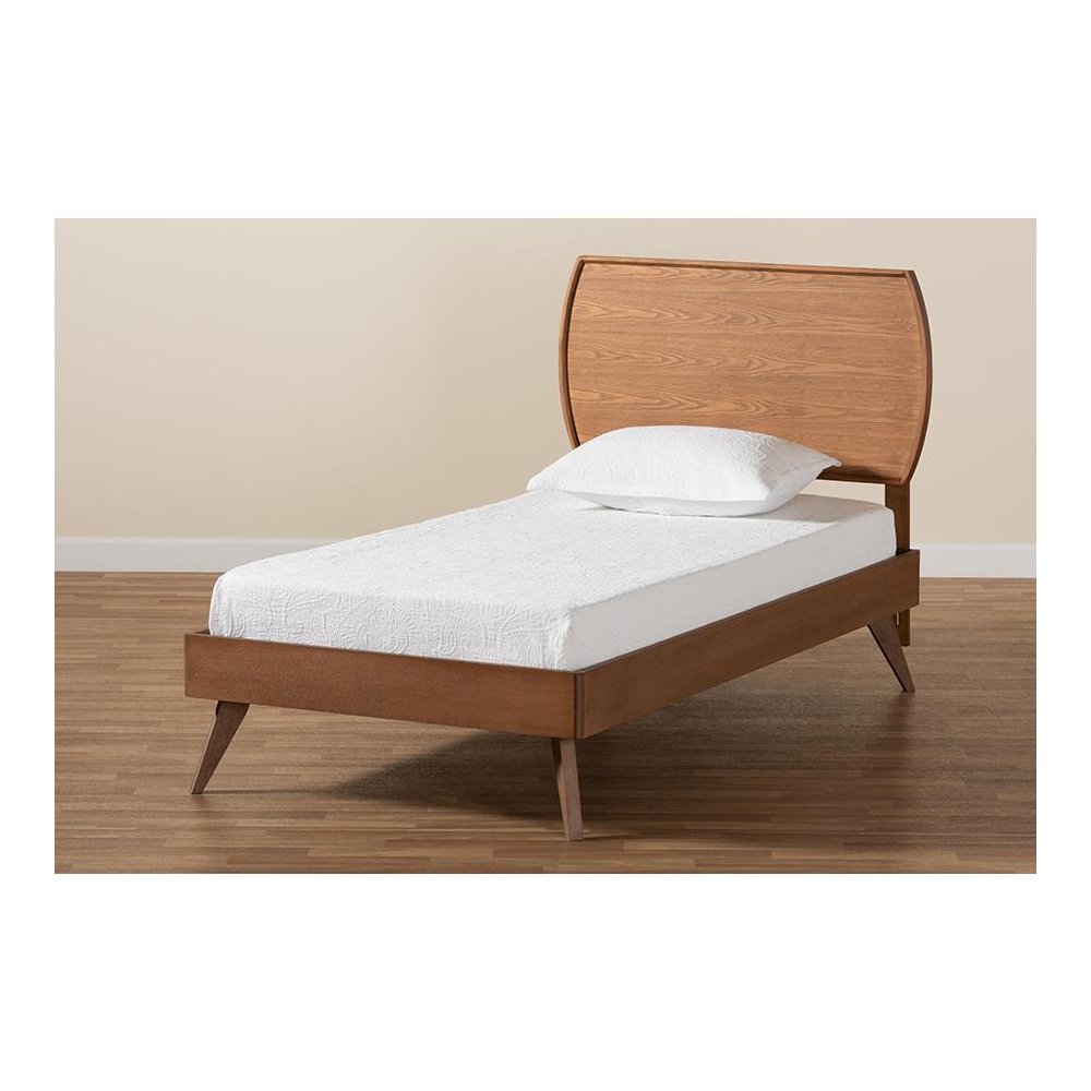 Aimi Mid-Century Modern Walnut Brown Finished Wood Twin Size Platform Bed