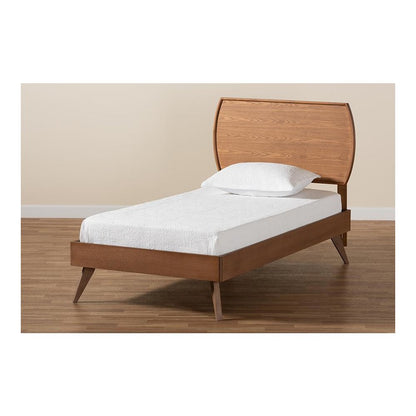 Aimi Mid-Century Modern Walnut Brown Finished Wood Twin Size Platform Bed
