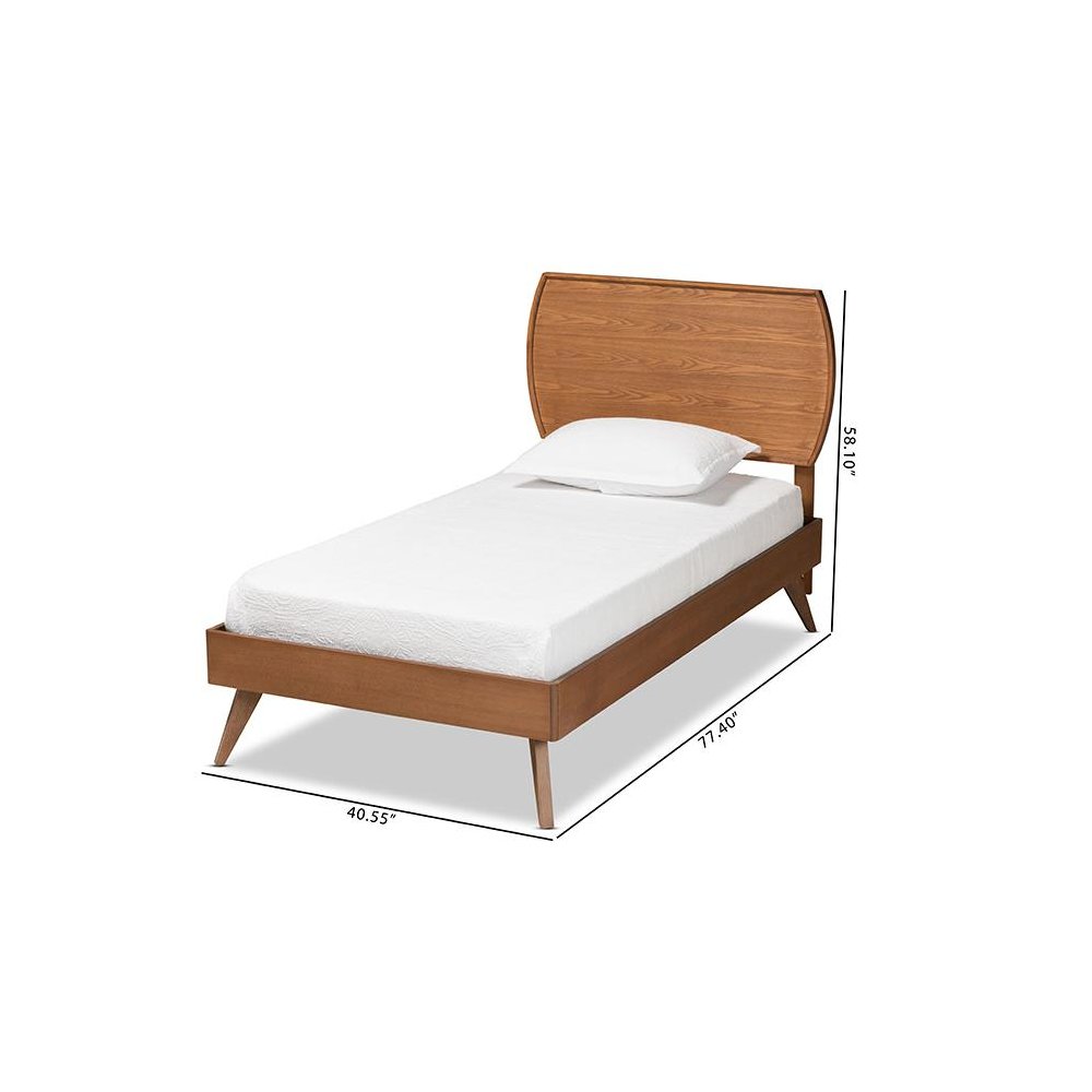 Aimi Mid-Century Modern Walnut Brown Finished Wood Twin Size Platform Bed
