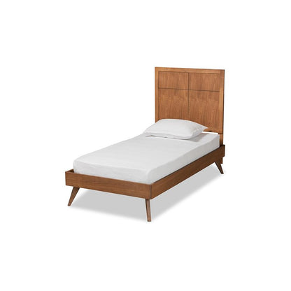 Noela Mid-Century Modern Walnut Brown Finished Wood Twin Size Platform Bed