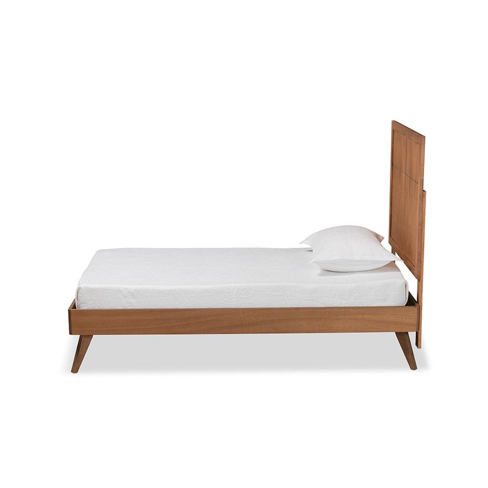 Noela Mid-Century Modern Walnut Brown Finished Wood Twin Size Platform Bed