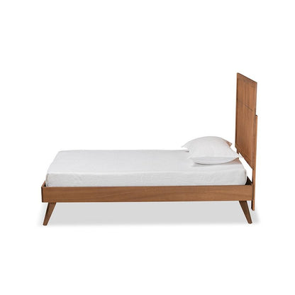 Noela Mid-Century Modern Walnut Brown Finished Wood Twin Size Platform Bed