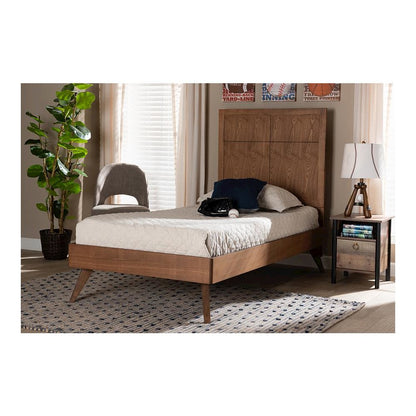 Noela Mid-Century Modern Walnut Brown Finished Wood Twin Size Platform Bed
