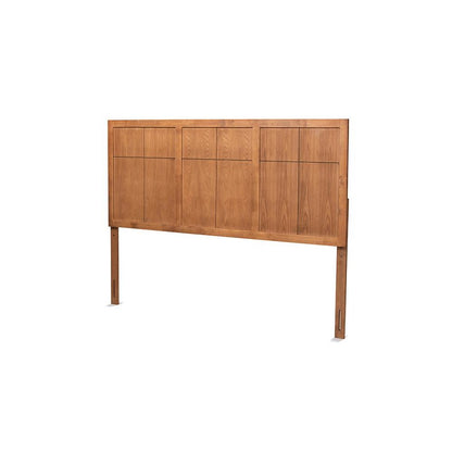 Transitional and Rustic Ash Walnut Finished Wood King Size Headboard