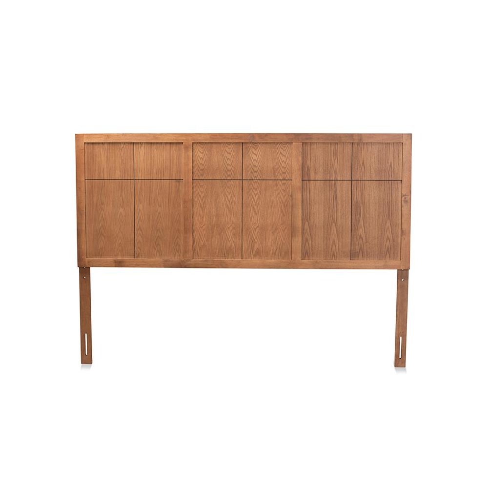 Transitional and Rustic Ash Walnut Finished Wood King Size Headboard
