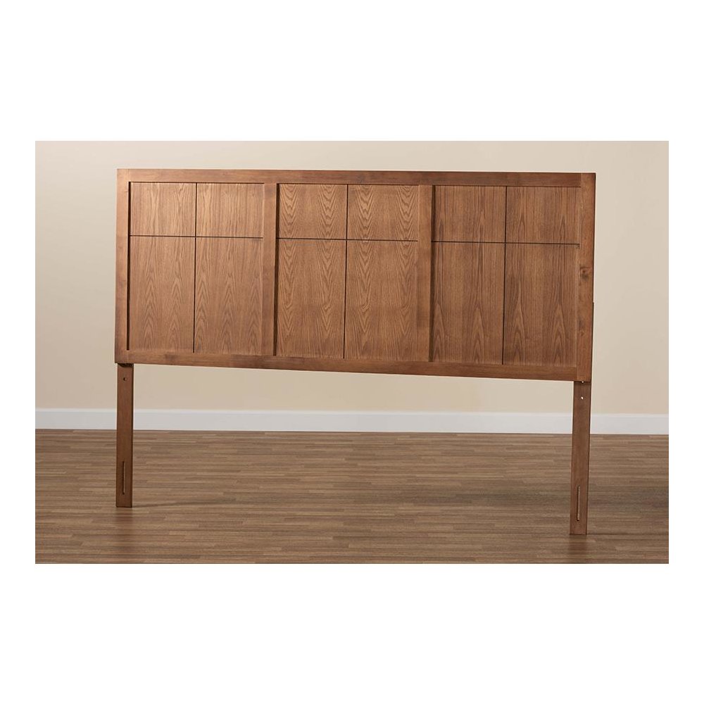 Transitional and Rustic Ash Walnut Finished Wood King Size Headboard