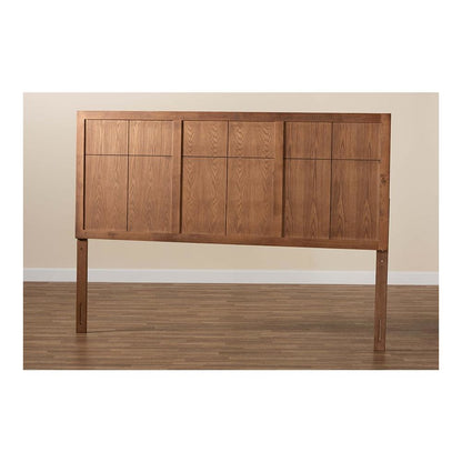 Transitional and Rustic Ash Walnut Finished Wood King Size Headboard