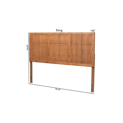 Transitional and Rustic Ash Walnut Finished Wood King Size Headboard