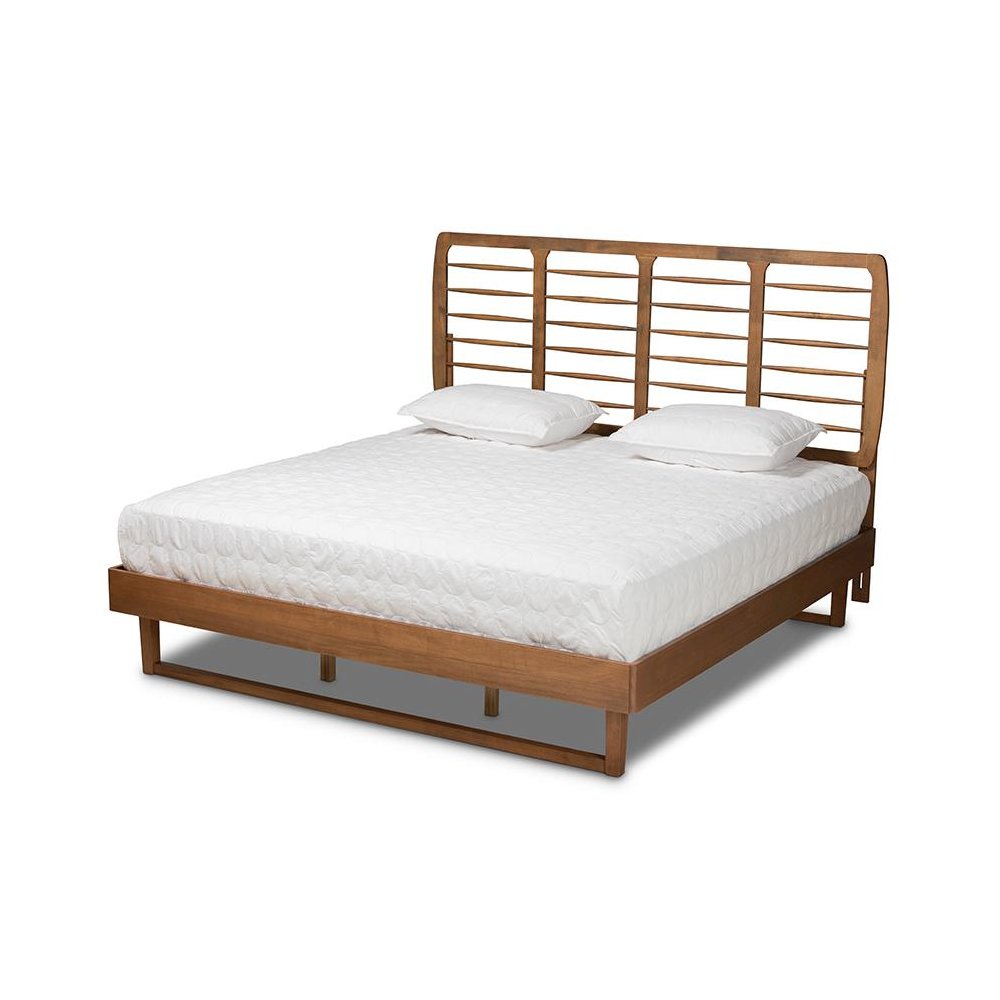 Lucie Modern and Contemporary Walnut Brown Finished Wood King Size Platform Bed