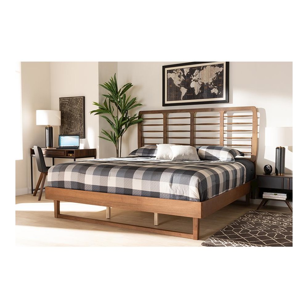 Lucie Modern and Contemporary Walnut Brown Finished Wood King Size Platform Bed