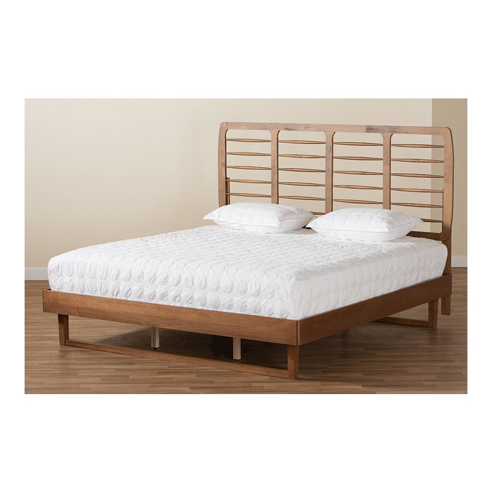 Lucie Modern and Contemporary Walnut Brown Finished Wood King Size Platform Bed