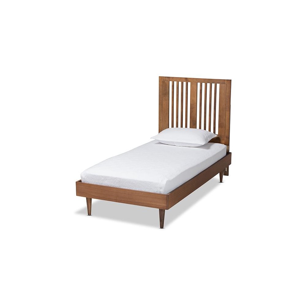 Transitional Ash Walnut Finished Wood Twin Size Platform Bed