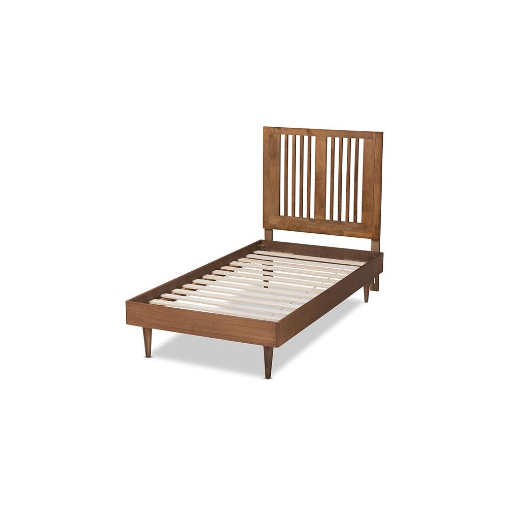 Transitional Ash Walnut Finished Wood Twin Size Platform Bed