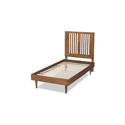 Transitional Ash Walnut Finished Wood Twin Size Platform Bed