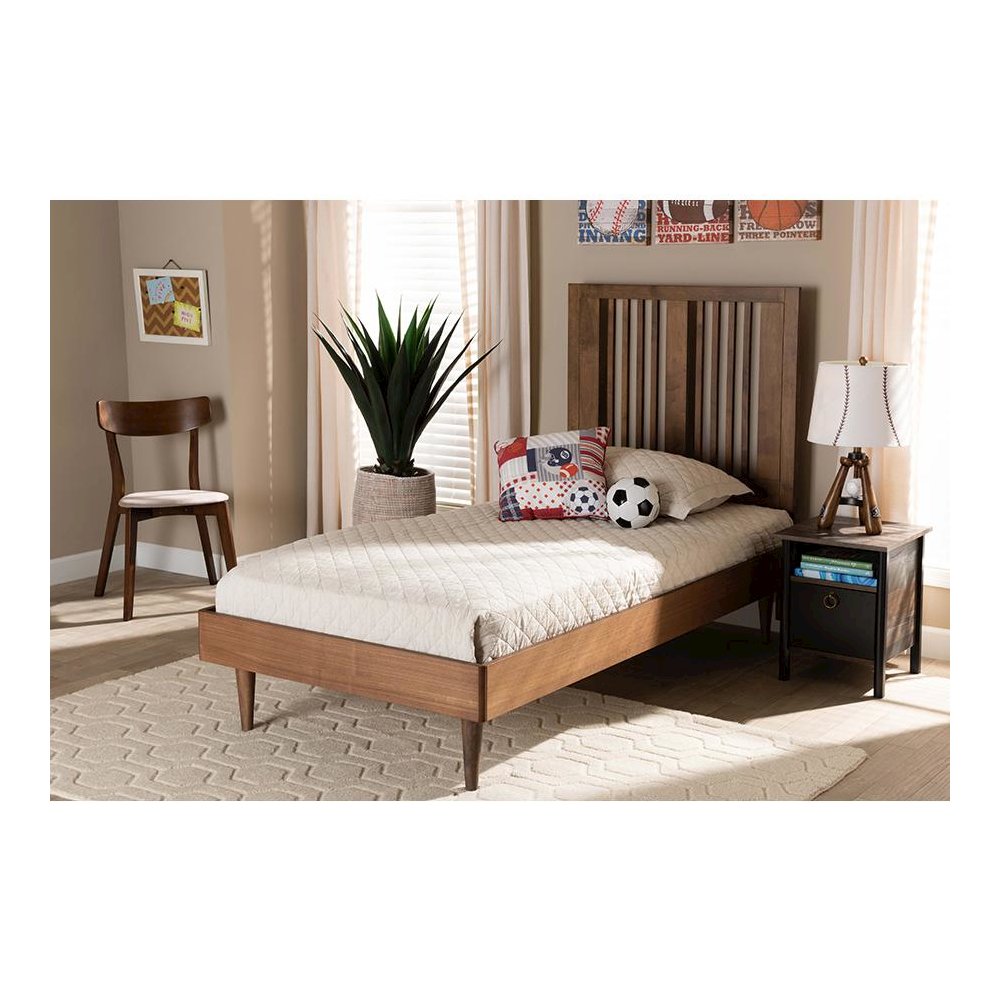 Transitional Ash Walnut Finished Wood Twin Size Platform Bed