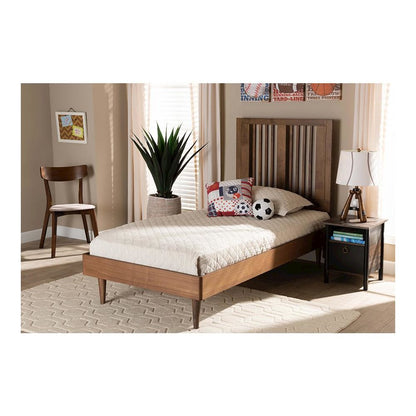 Transitional Ash Walnut Finished Wood Twin Size Platform Bed