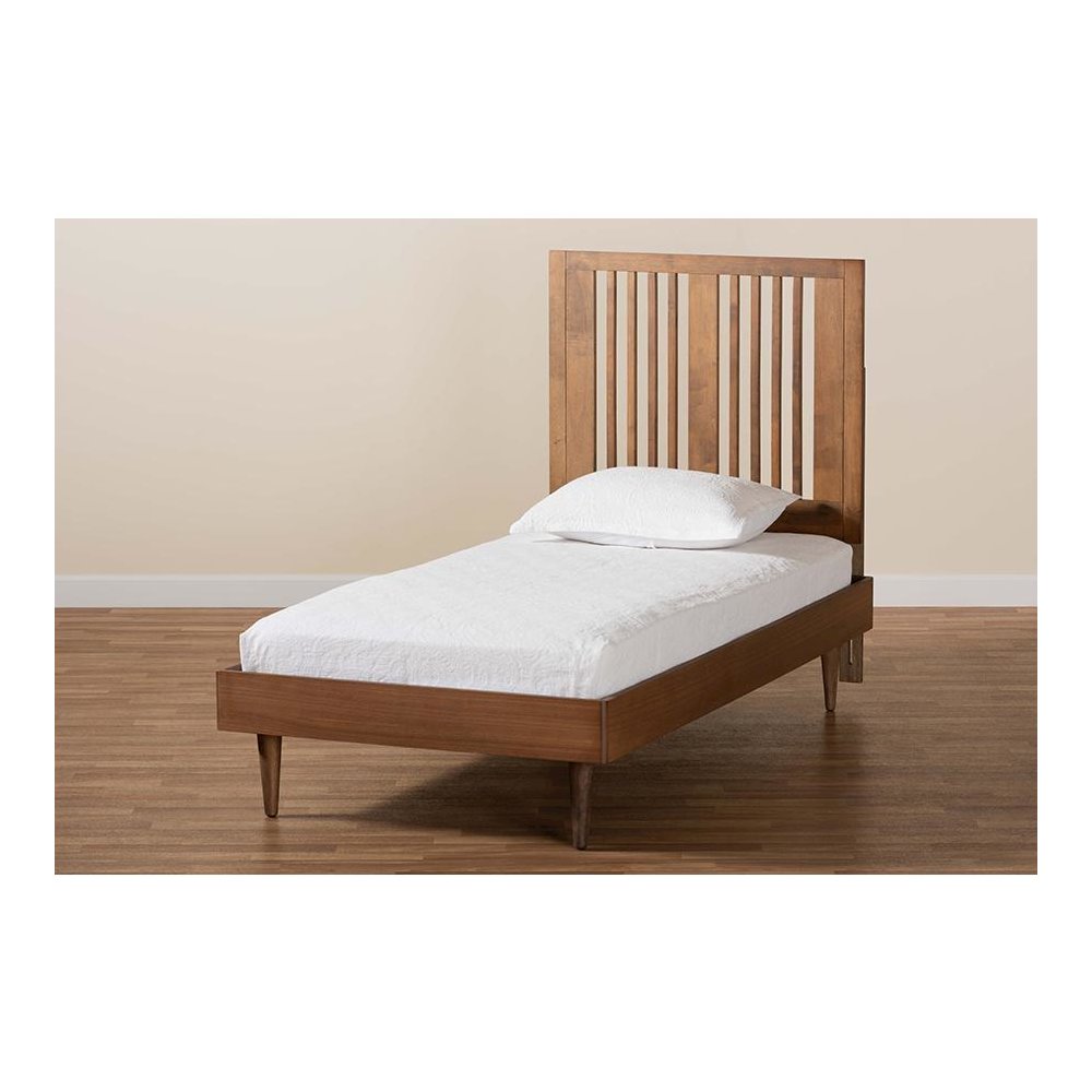 Transitional Ash Walnut Finished Wood Twin Size Platform Bed