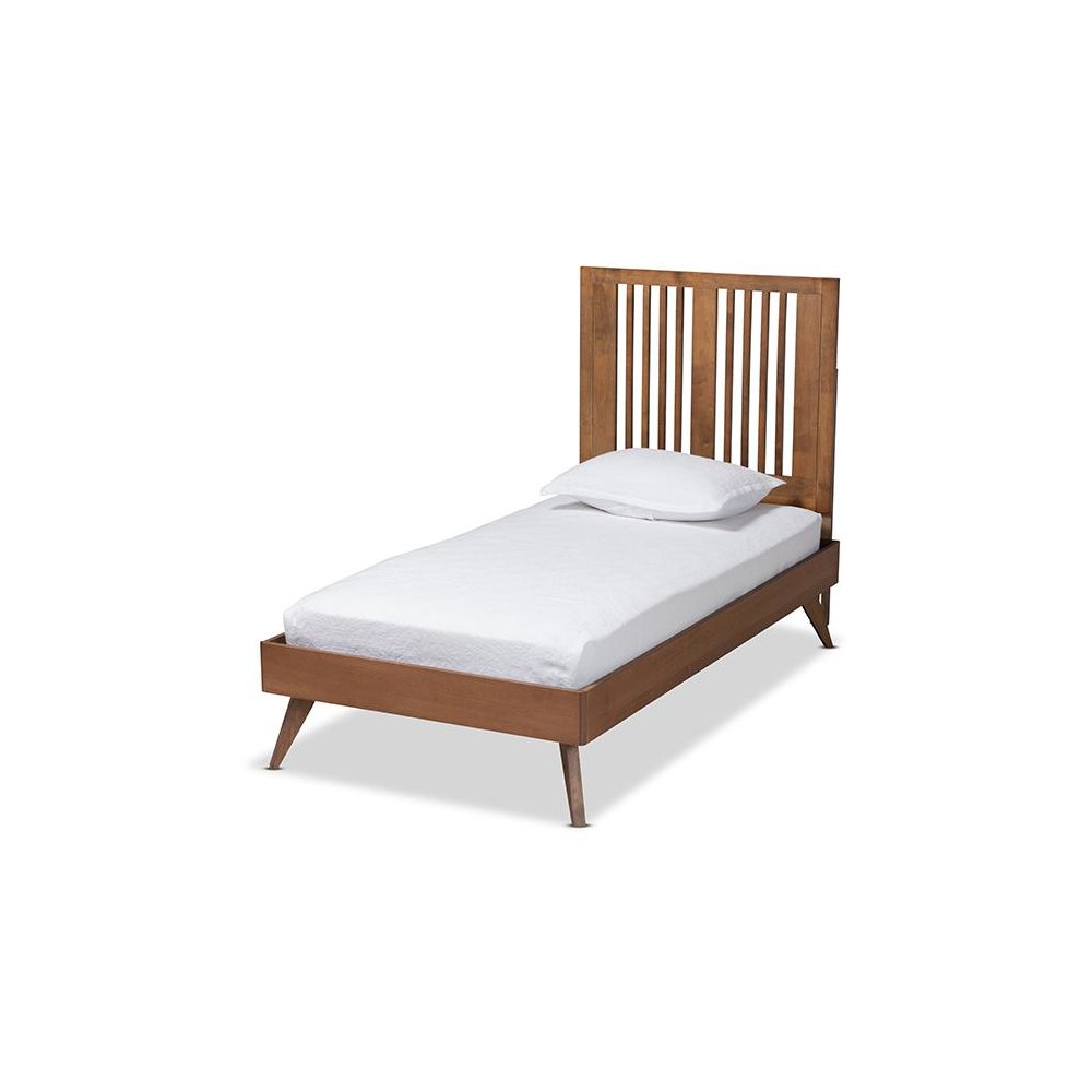 Transitional Ash Walnut Finished Wood Twin Size Platform Bed