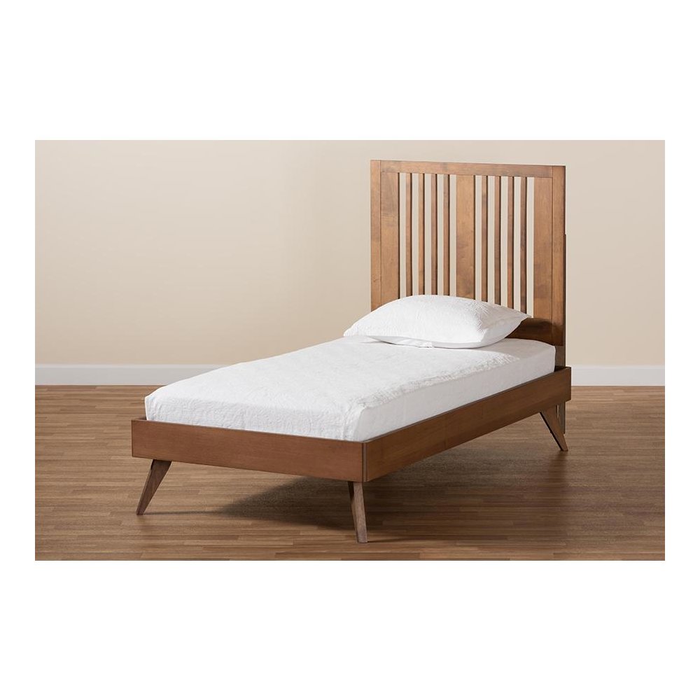 Transitional Ash Walnut Finished Wood Twin Size Platform Bed