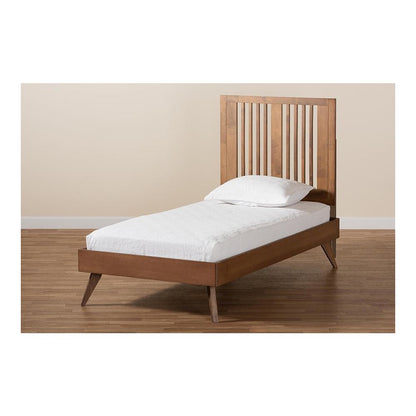 Transitional Ash Walnut Finished Wood Twin Size Platform Bed