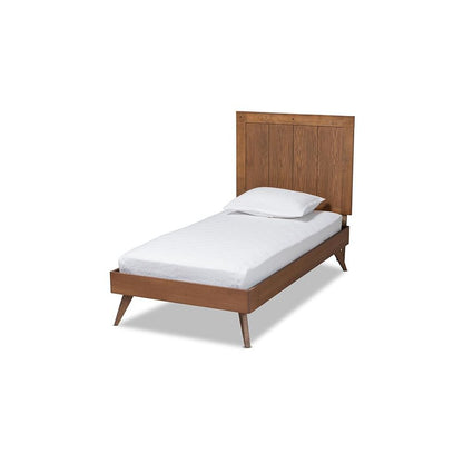 Transitional Ash Walnut Finished Wood Twin Size Platform Bed