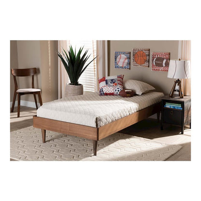 Rina Mid-Century Modern Ash Walnut Finished Wood Twin Size Platform Bed Frame