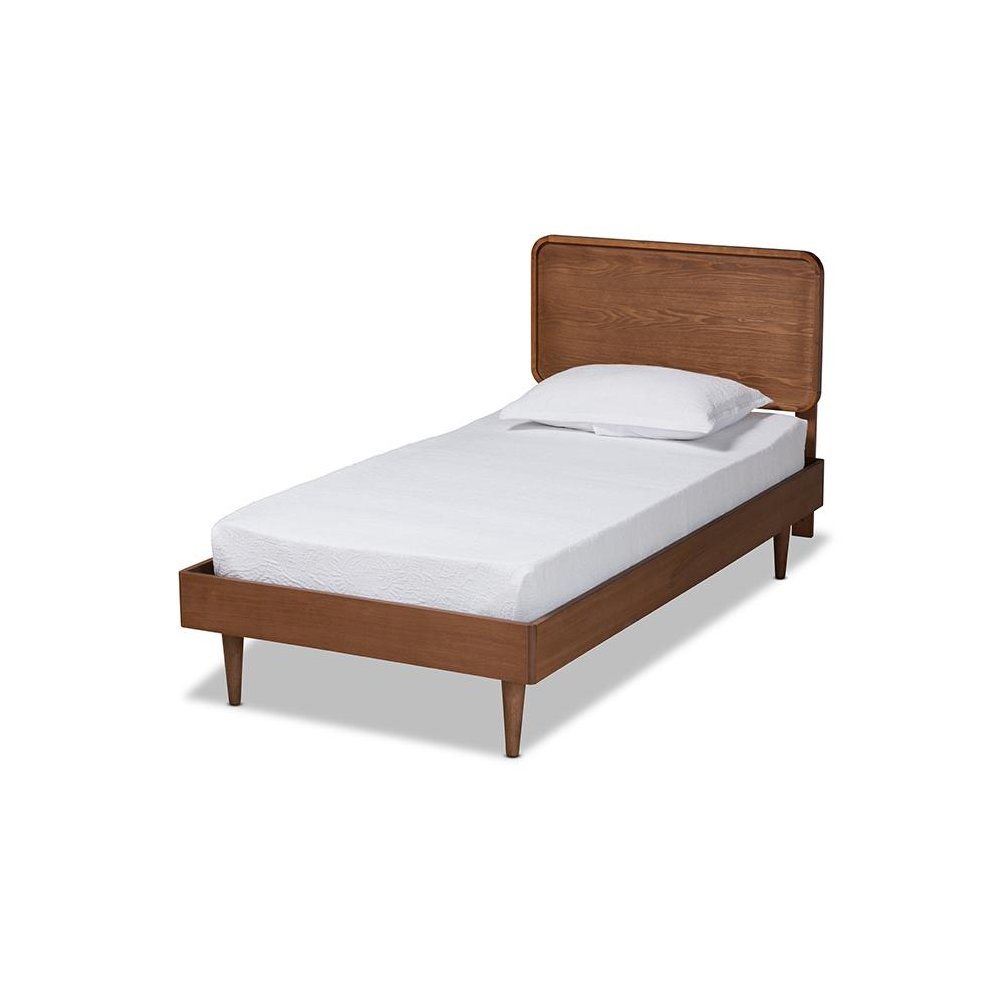Transitional Walnut Brown Finished Wood Twin Size Platform Bed