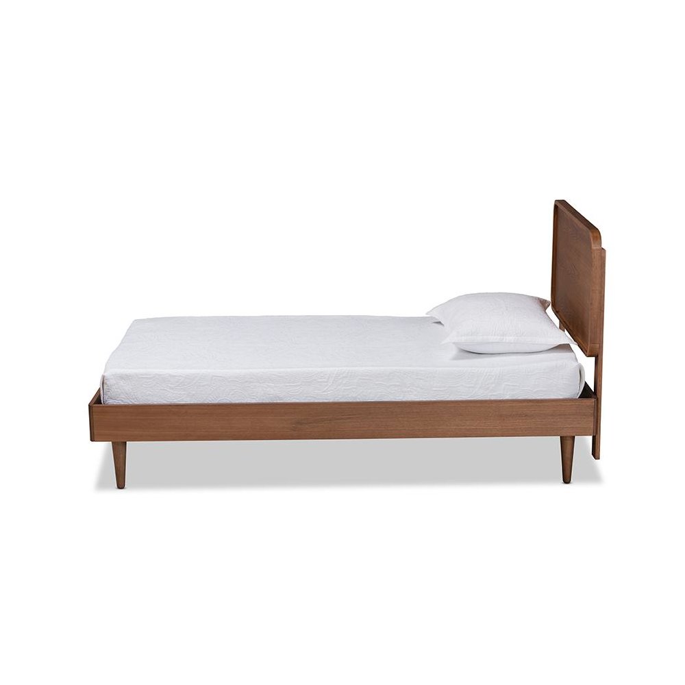 Transitional Walnut Brown Finished Wood Twin Size Platform Bed